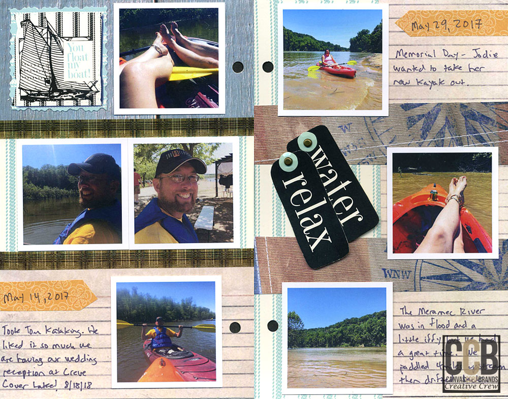 2 page scrapbook layout of kayaking outings from last summer.